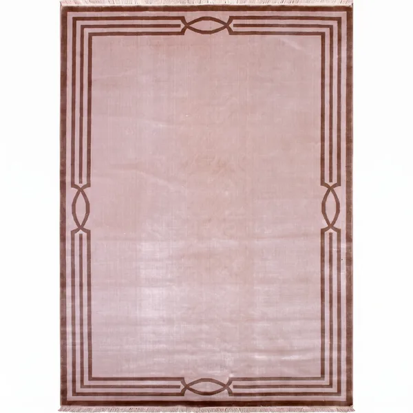 Contemporary Border Blush Minimalist, Contemporary European/International Design, likely Belgium or Turkey (machine-made export market) modern rug, in blush rose, Bamboo Silk, 201 × 296 cm (6'7" × 9'9"), Nasim Carpets Malaysia