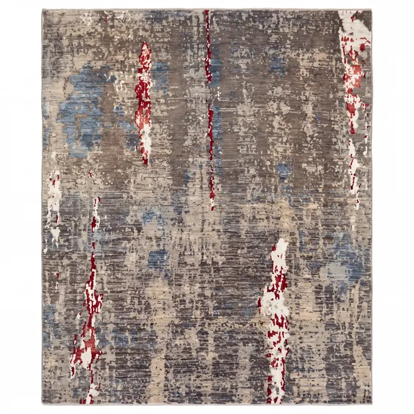 Indo-Persian Abstract Expressionist Grey, Jaipur, India (Indo-Persian tradition) modern rug, in weathered grey, Wool, 305 × 439 cm (10'0" × 14'5"), Nasim Carpets Malaysia